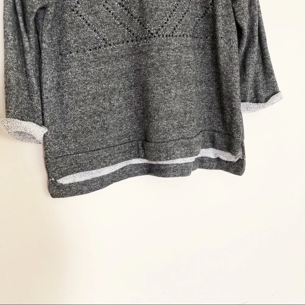 🍁 Monteau | Gray Embellished Rolled Sleeve Top - Picture 4 of 6